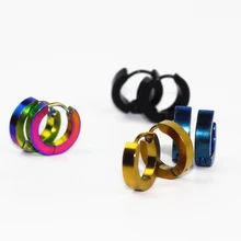E0213 Estilo Punk Aço Inoxidável Brincos de Argola Para Mulheres Dos Homens de Alta Qualidade Preto Azul Loop Brincos de Presente do Transporte Por Atacado da gota(China)