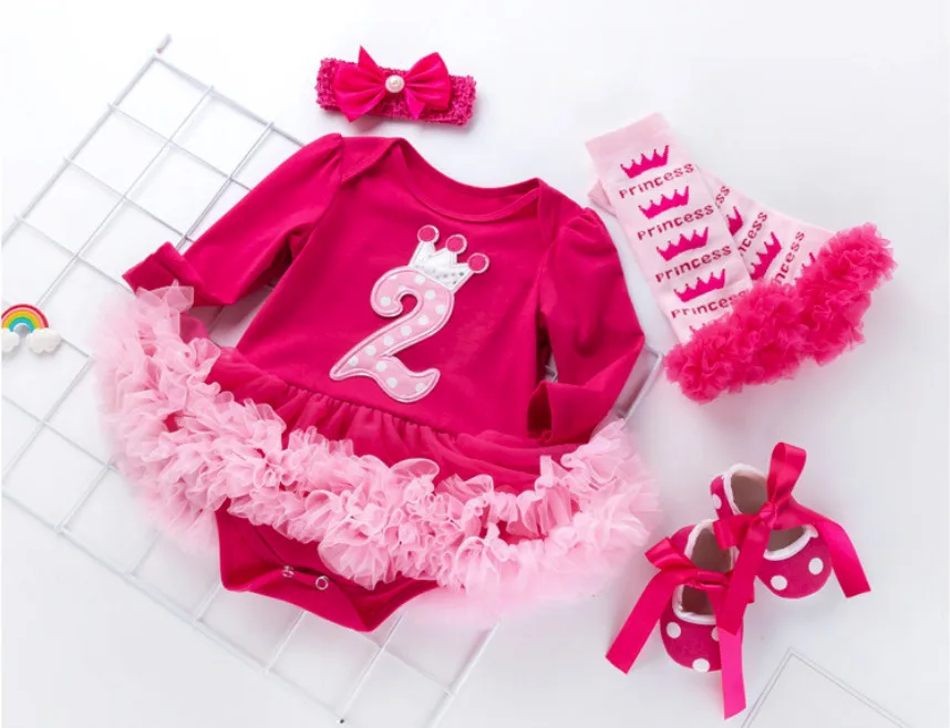 Нарядная одежда для маленьких девочек на 1 день рождения; Детский комбинезон; платье; обувь для малышей; комплекты одежды из 4 предметов; хлопковая одежда для новорожденных; вечерние подарки для детей