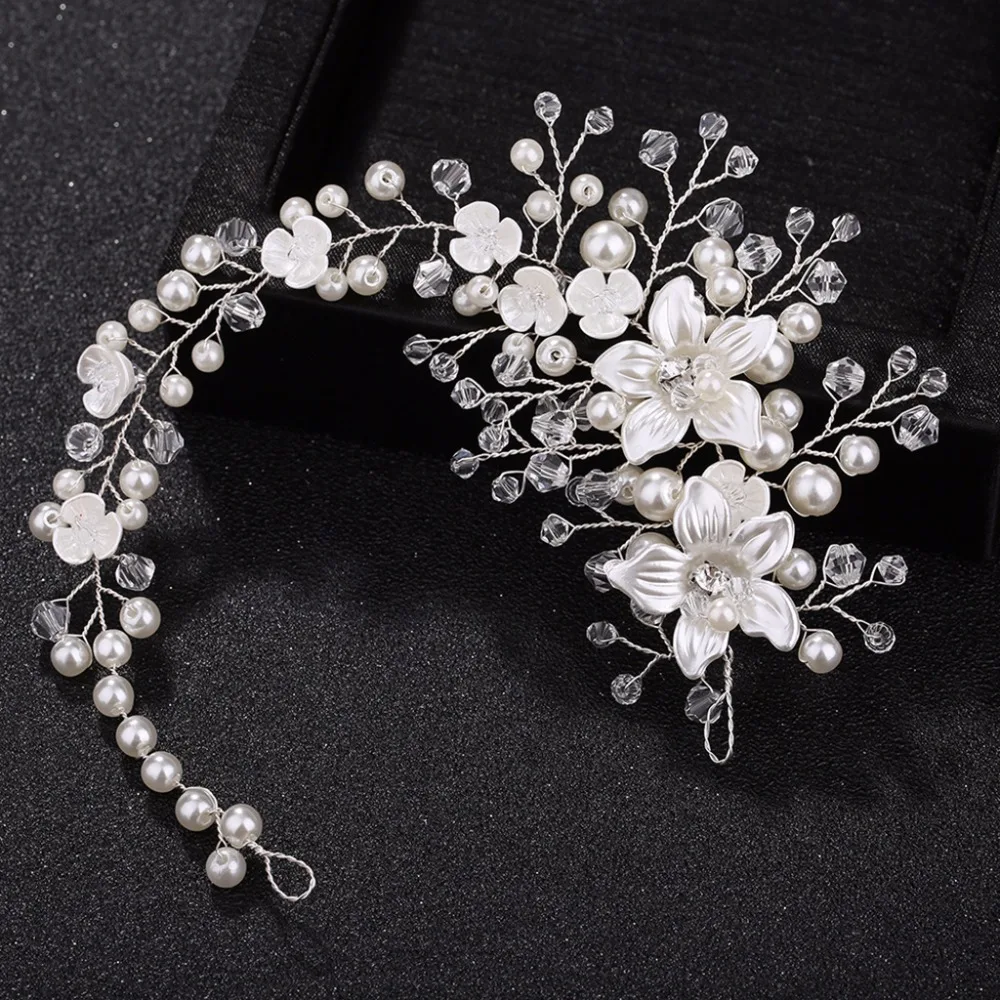 

Bride Headband Pearl Floral Jewelry for Women Wedding Hair Band Handmade Decoration Hair Accessories 2018