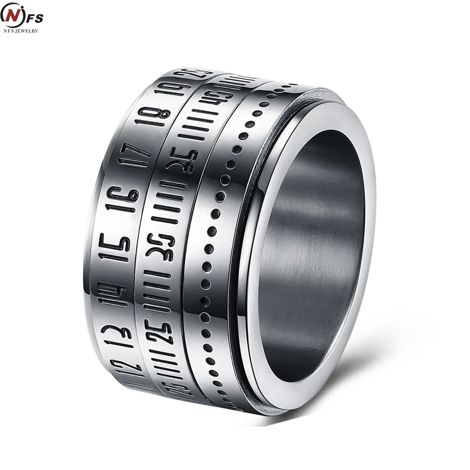 

NFS Bahamut Men Ring Titanium Steel Rotating Roman Numerals Password Ring Men Ring Rotate Camera Black Unique 12mm Width