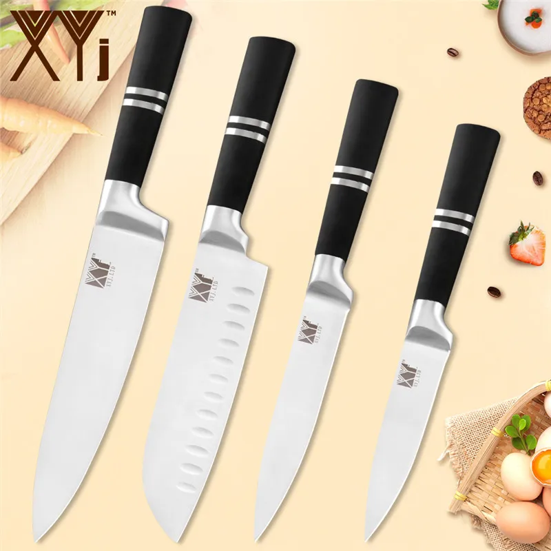 XYj 6 шт. набор кухонных ножей из нержавеющей стали, черные Нескользящие ручки, ножи шеф-повара, острое лезвие, для хлеба, мяса, для приготовления пищи, бытовые инструменты - Цвет: J.4pcs set