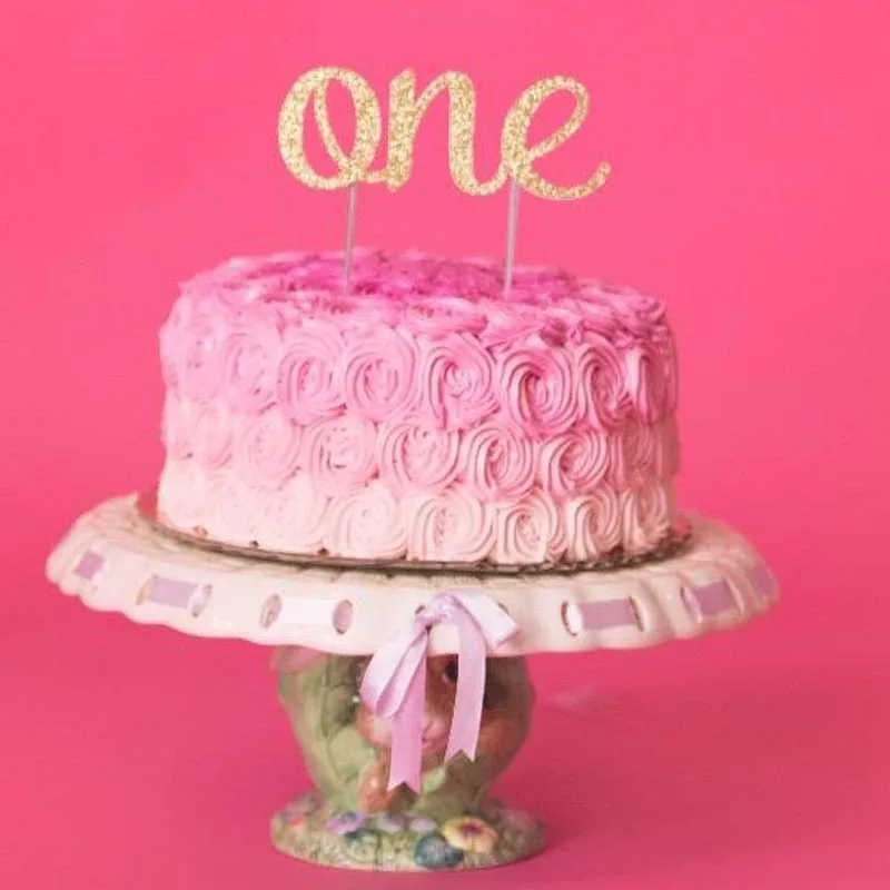 Золотой блестящий Топпер для торта для маленьких девочек и мальчиков, один первый день рождения, вечерние украшения на день рождения, юбилей, десерт