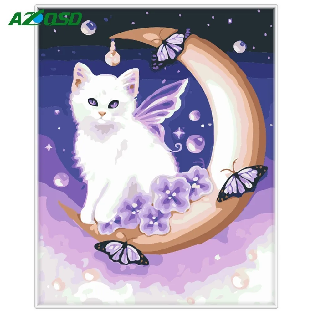 

AZQSD Animal Painting By Numbers Kits Abstract Number Oil Painting Cat Fantastic Drawing Pictures On Canvas Room Decor A686