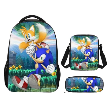 

2020 3pcs/set Sonic The Hedgehog Print School Bag Sets For Teenager Boys Cool Cartoon Kids Schoolbags Children Bookbags Mochila