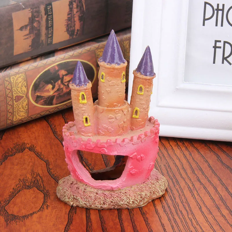 Pink Resin Diamond Castle Aquariums Decorations Castle Tower For Fish