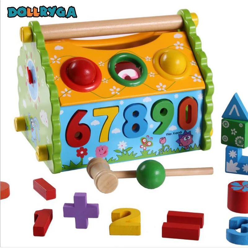 DIY Wooden Blocks Early Childhood Educational Digital Color Blocks Wooden Stitching Rainbow House Toy DOLLRYGA Free Shipping