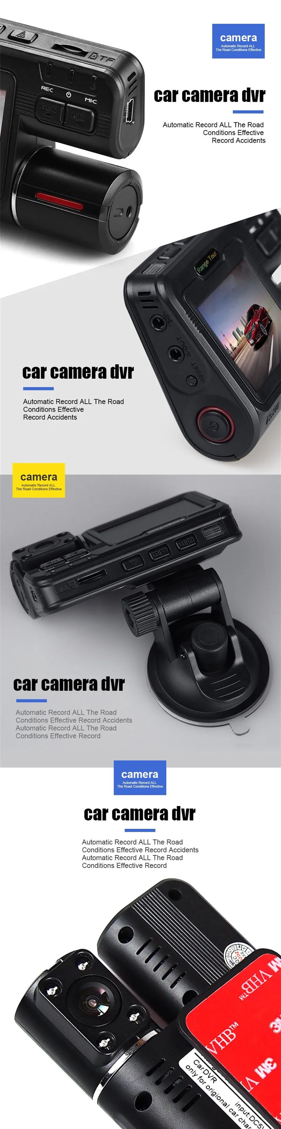 Автомобильный видеорегистратор с двумя объективами I1000S Full HD 1080P 2," lcd Dash Cam+ камера заднего вида+ 8 ИК светодиодный светильник ночного видения H.264