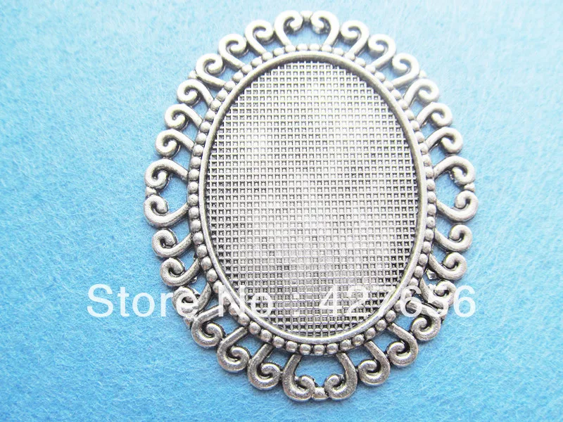 

Large antique silve tone oval/ellispe border frame base setting pendant charm/finding,fit 30mmx40mm cabochon/ picture /cameo