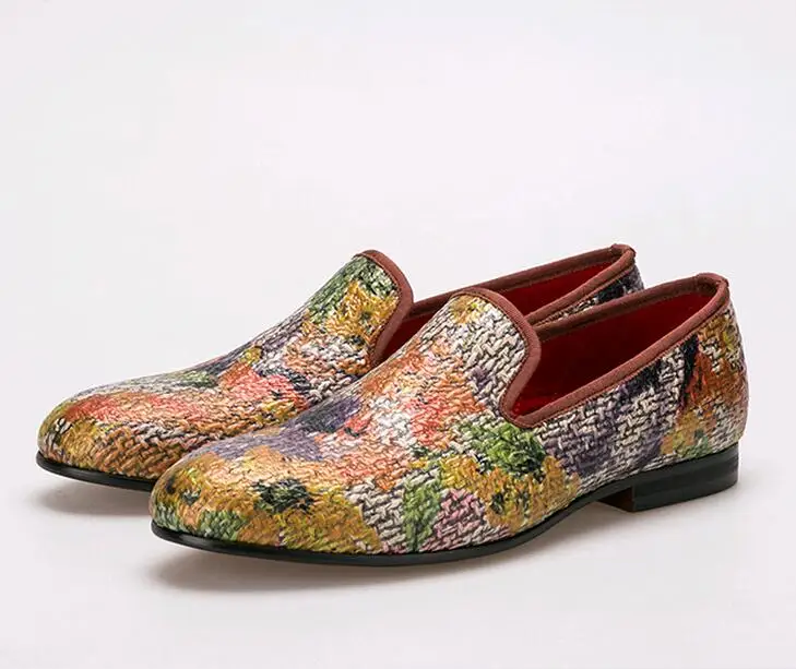 

Choudory Painting graffiti style Mix colors men loafers British style smoking slipper fashion men's casual shoes men's flats