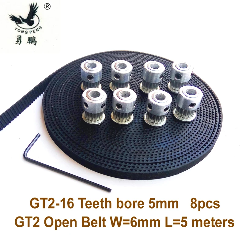 melhor 8 pcs 16 dentes GT2 GT2 Sincronismo Polia Bore 5mm + 5 Metros Correia dentada Largura 6mm 2GT belt para RepRap Prusa Mendel 3D freeshipping