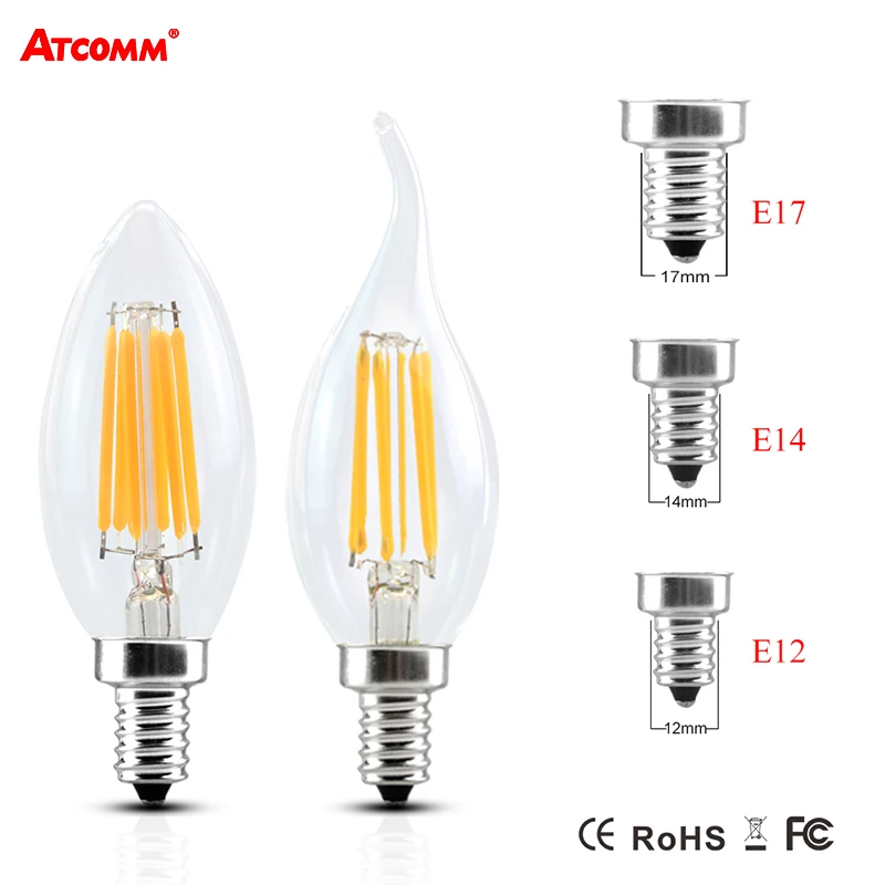 E12 E14 E17 светодиодный ретро лампы в форме свечи лампы 110 V 220 V 2 Вт, 4 Вт, 6 Вт, C35 нити светодиодный Диодная лампочка лампа накаливания Lampara без мерцания