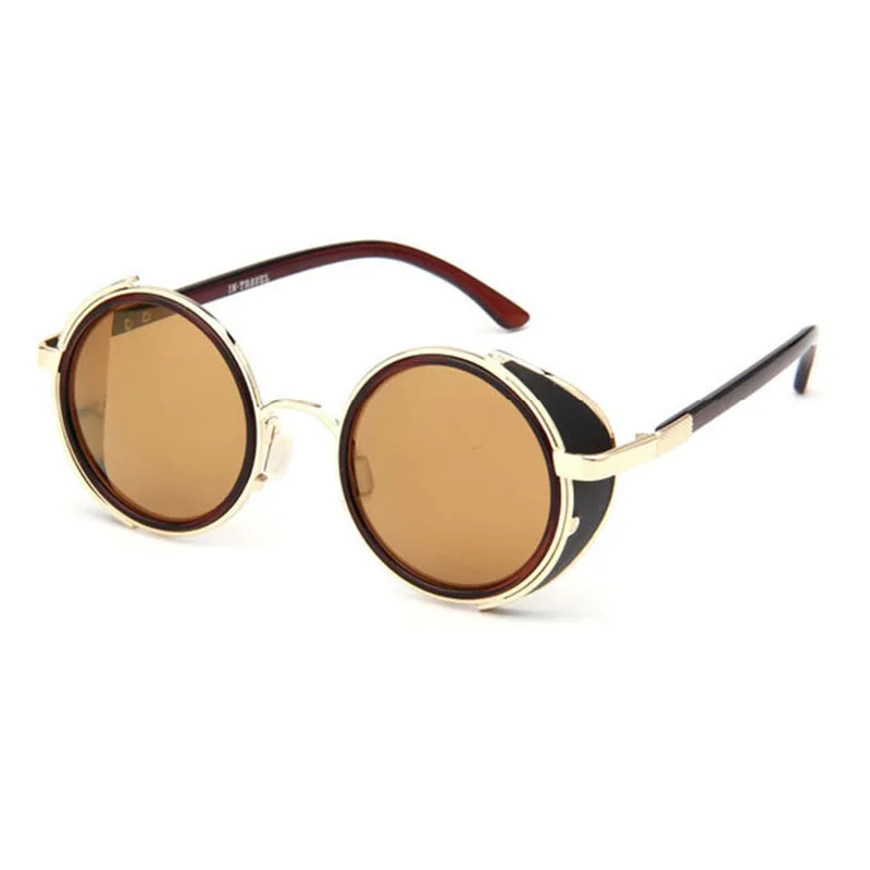 VEGA Кожа стимпанк очки черные круглые Винтажные Солнцезащитные очки мужские женские круглые готические очки UV400 тонированные линзы 2817 - Цвет линз: Number 6