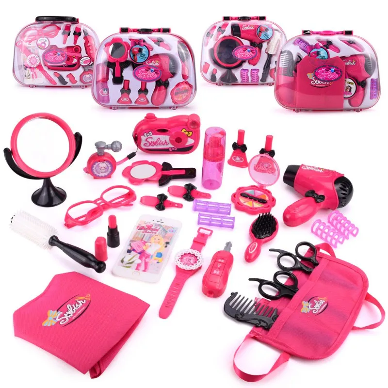 

Hairdressing Simulation Plastic Toy For Girls Dressing Girl Pretend Play Kid Make Up Toys Makeup Set Cosmetic Travel Box