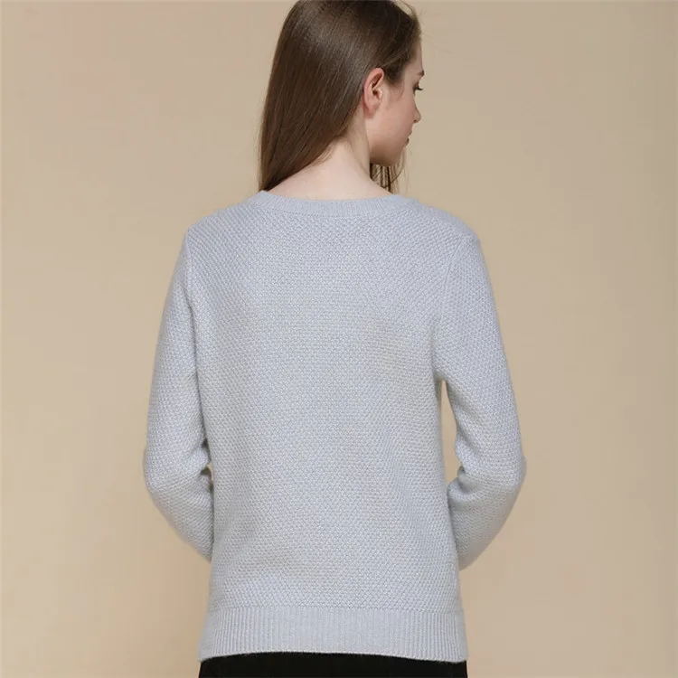  100%goat cashmere pineapple grain knit women fashion Oneck pullover sweater navy blue 5color S-2XL