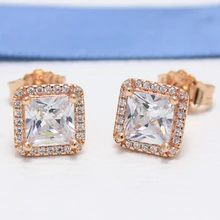 ROCKART Аутентичные S925 стерлингового серебра вечная элегантность Стад золотые, розовые серьги цвет для женщин модные ювелирные изделия подарок горячий