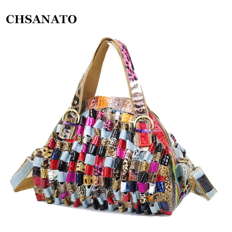 Женская сумка через плечо CHSANATO разноцветная блестящая из натуральной яловой