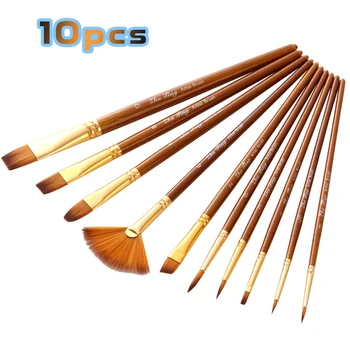 

10Pcs/set Linen Paint Brushes Set Nylon Hair Painting Brush Oil Acrylic Brush Watercolor Pen Professional Art Supplies