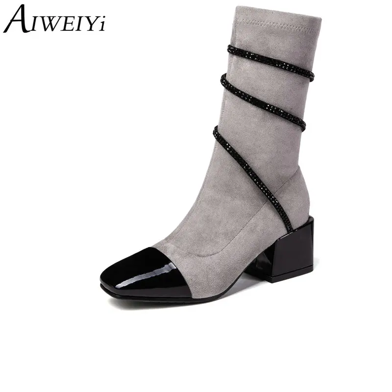 

AIWEIYi Ankle Boots Women Shoes Genuine Leather Boots Ladies Rubber Hand-Made Retro Short Boots Black Female Ankle Boots