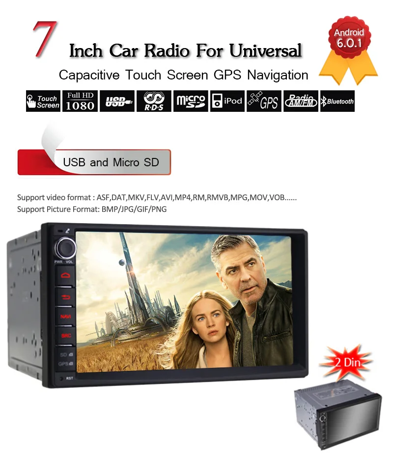 Discount Quad Core Double 2 Din Android 6.0.1 Lollipop 7" Universal Car Radio Head Unit 1024*600 HD Car GPS Navigation+gift camera 5