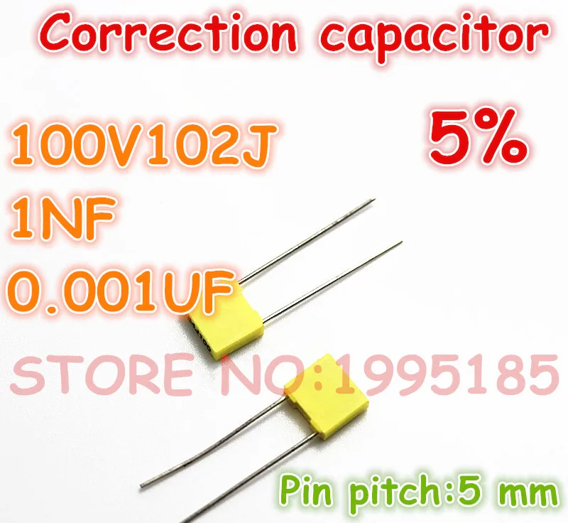 50 шт./лот конденсатор для коррекции 100V102J 1NF 0 001 мкФ 5% металлизированный