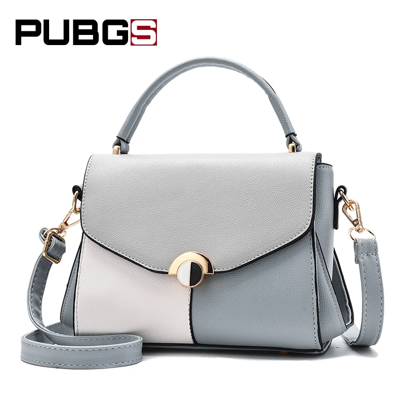

Women Shoulder Bag Fashion Hardware Personality Zipper PU Leather Stitching Multicolor Joker Rivet Soft Handbag 2018 PUBGS