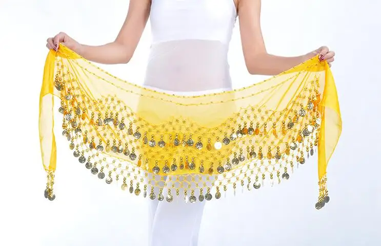 1pcs resell Egypt belly dance stage wear 128 golden/silver coins hip wraps scarf  waist belt 12 colors