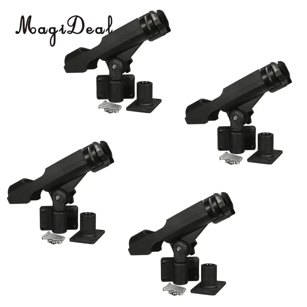 MagiDeal Top Quality 4Pcs Adjustable Side Rail Mount For Kayak Boat Fishing Pole Rod Holder Tackle Kit Fishing Accessory Black