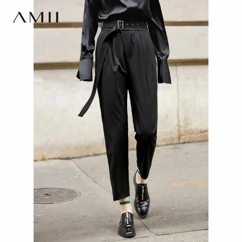 

Amii Minimalist Office Straight Pants Women Spring 2019 Causal Solid Belt Empire Loose Female Ankle Length Pants