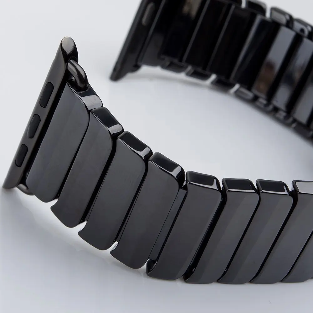 Керамика часы ремешок для Apple Watch 38/42 мм серии 1 2 3 ссылка Браслет Бабочка Пряжка черный, белый цвет глянцевая Смарт-часы ремень I83