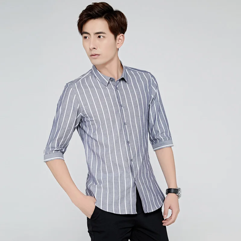 2019 الخريف جديد قميص رجالي ضئيلة عارضة قميص الكورية بأكمام طويلة قميص مقلم البرية بوصة الملابس 0404B