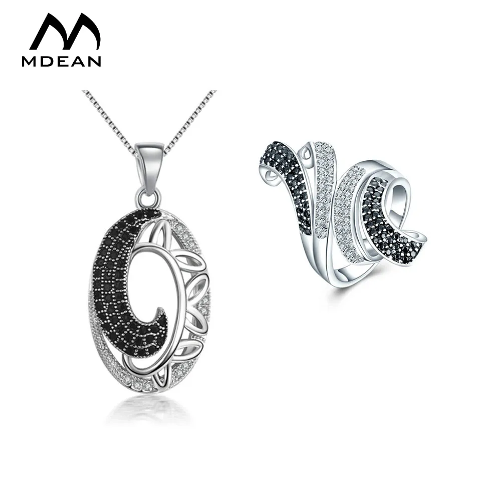 

MDEAN Female Jewelry Sets AAA Zircon Elegant White Gold Color Engagement Necklace+Ring for Women