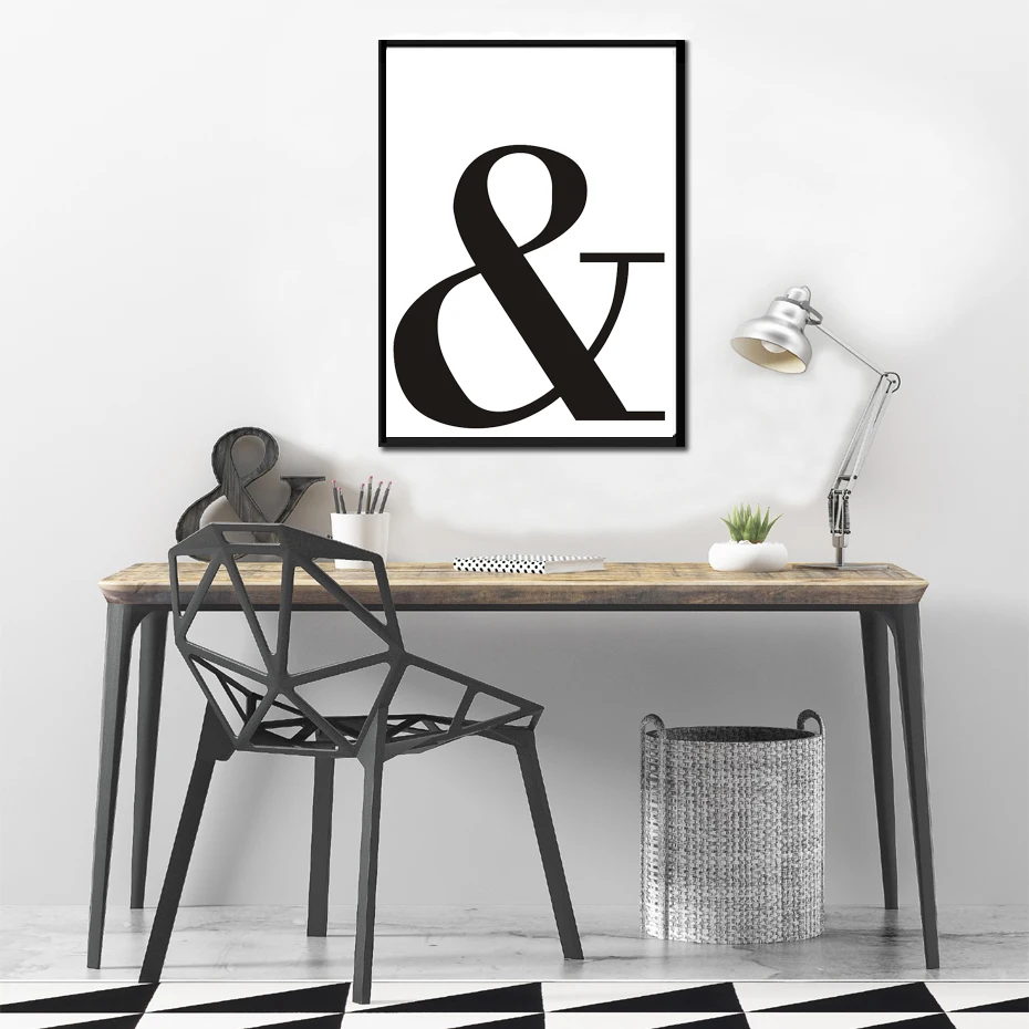 

SURE LIFE Ampersand And Letter Symbol Painting on Canvas Black and White Typography Wall Picture Art Poster Oil Home Decorations