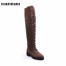 

TIANMIMI Thigh High Boots Flock Zipper Shoelaces Fashion Winter Boot Woman Over The Knee Shoes Women New Botas J093-A1312BM