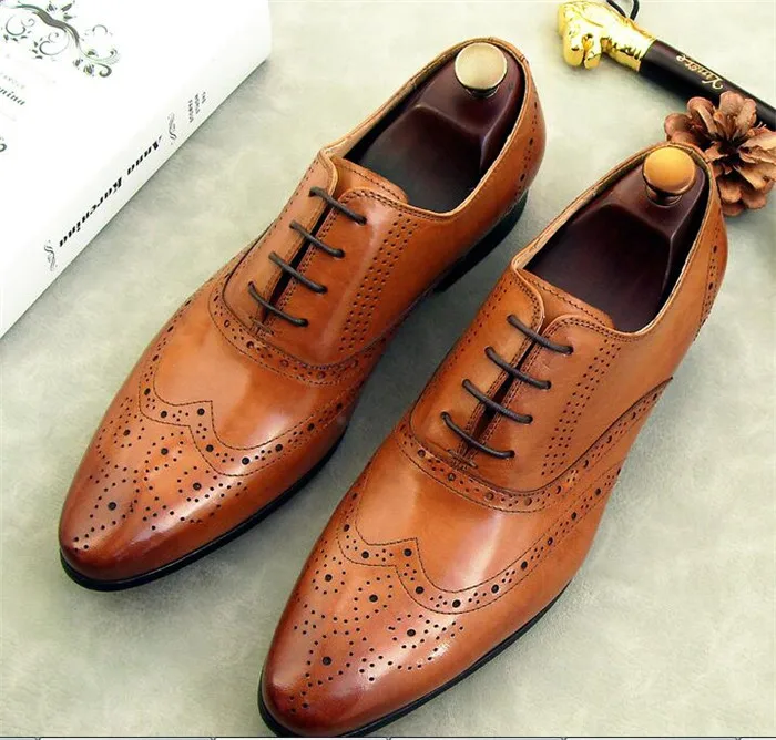 As De Pic Británicos Oficina Negocio Toe Cuero Vestido Lace Completo up as Pointed Casual Brogue Tallado Zapatos Grano Estilo Pic Hombres qfCATC