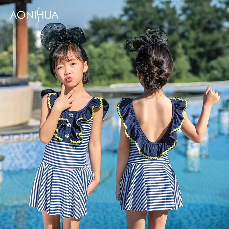 AONIHUA One Piece Swimsuit Girls Stripes Design Swimwear For Girls ...