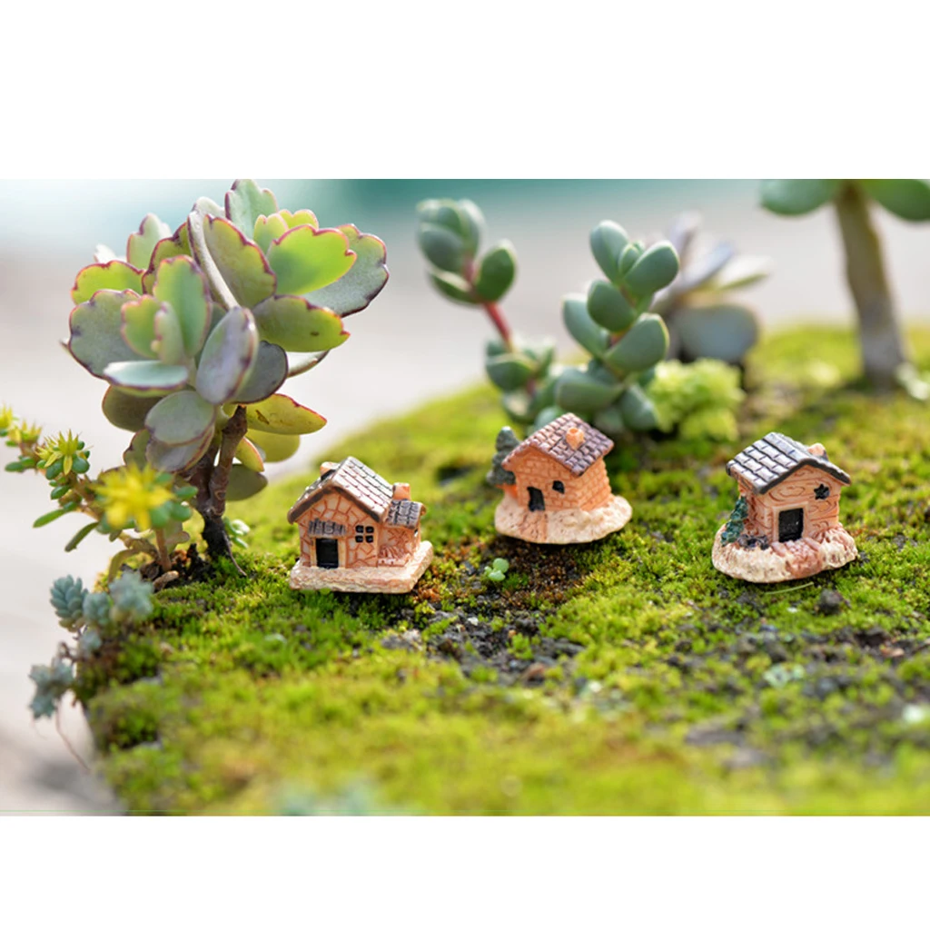 3 Piece Mini DIY Decoration Resin House Garden Flower Pot Micro Landscape For Decorated The Flowerpot