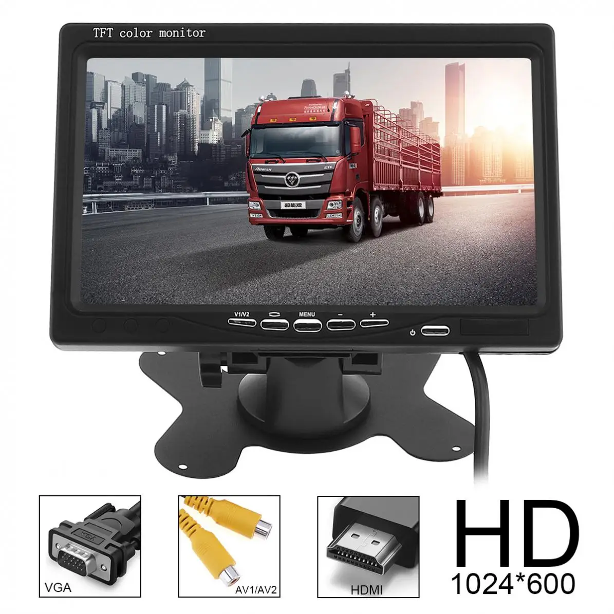

7 Inch Car Monitor Rear View Camera Auto Parking Backup Monitor HD 1024*600 TFT LCD Video DVD VCD Vehicle Monitor W/ HDMI VGA