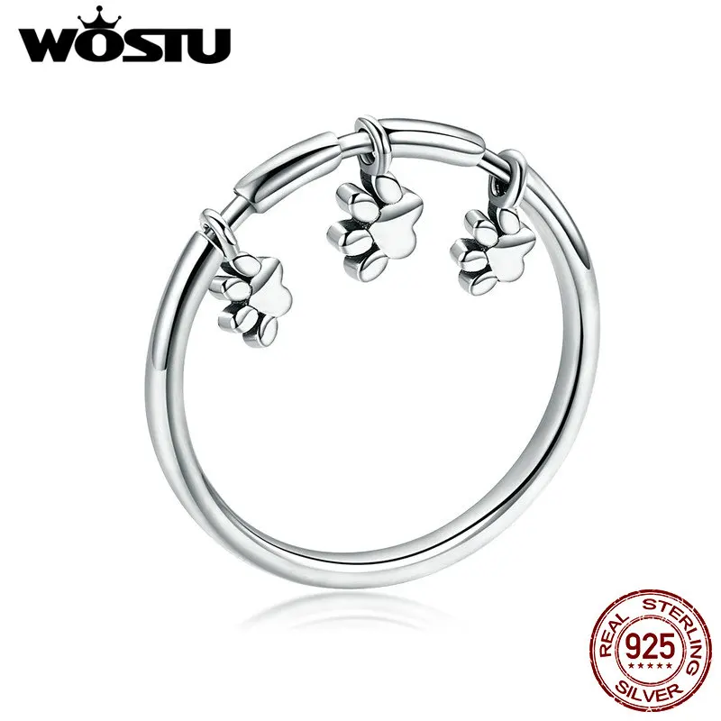 

WOSTU Hot Sale 925 Sterling Silver Cute Dog Footprints Finger Dangle Ring for Women Anniversary Engagement Jewelry FIR394