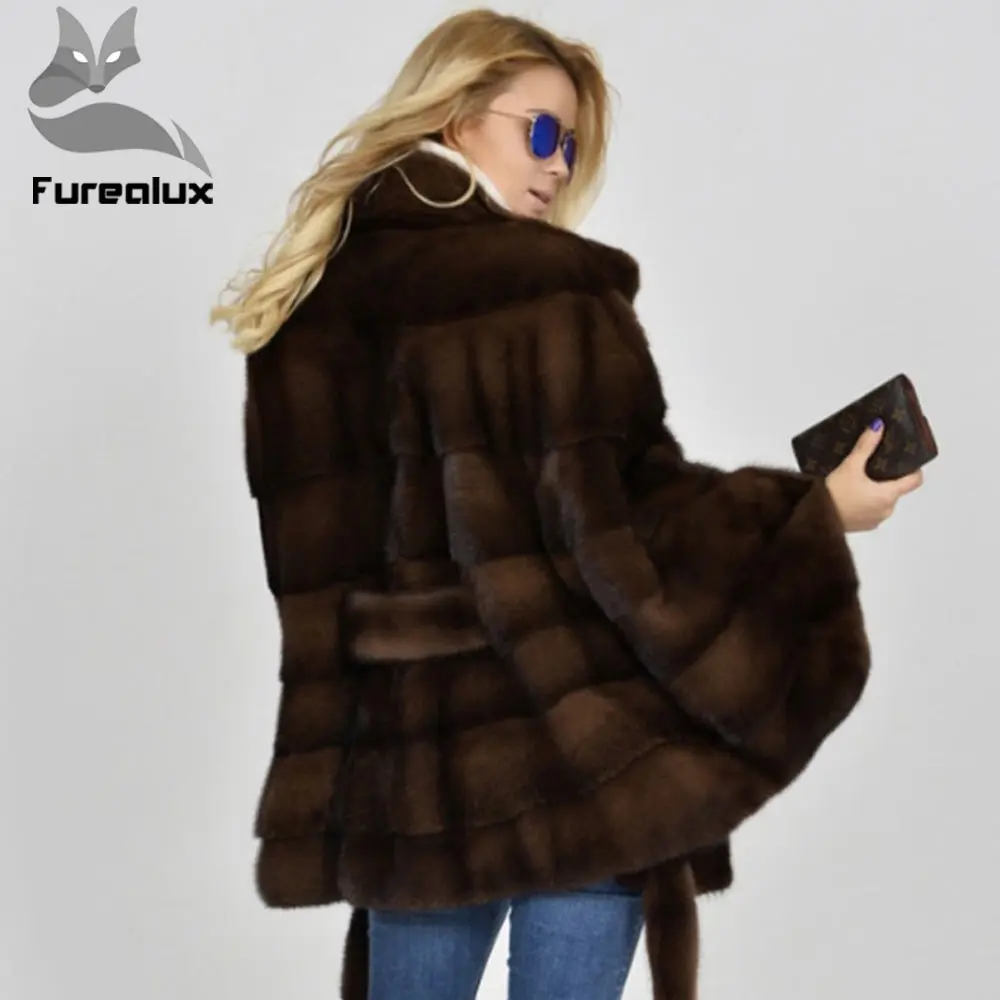 Женская Шуба с рукавом летучая мышь Furealux роскошная теплая шуба из натурального