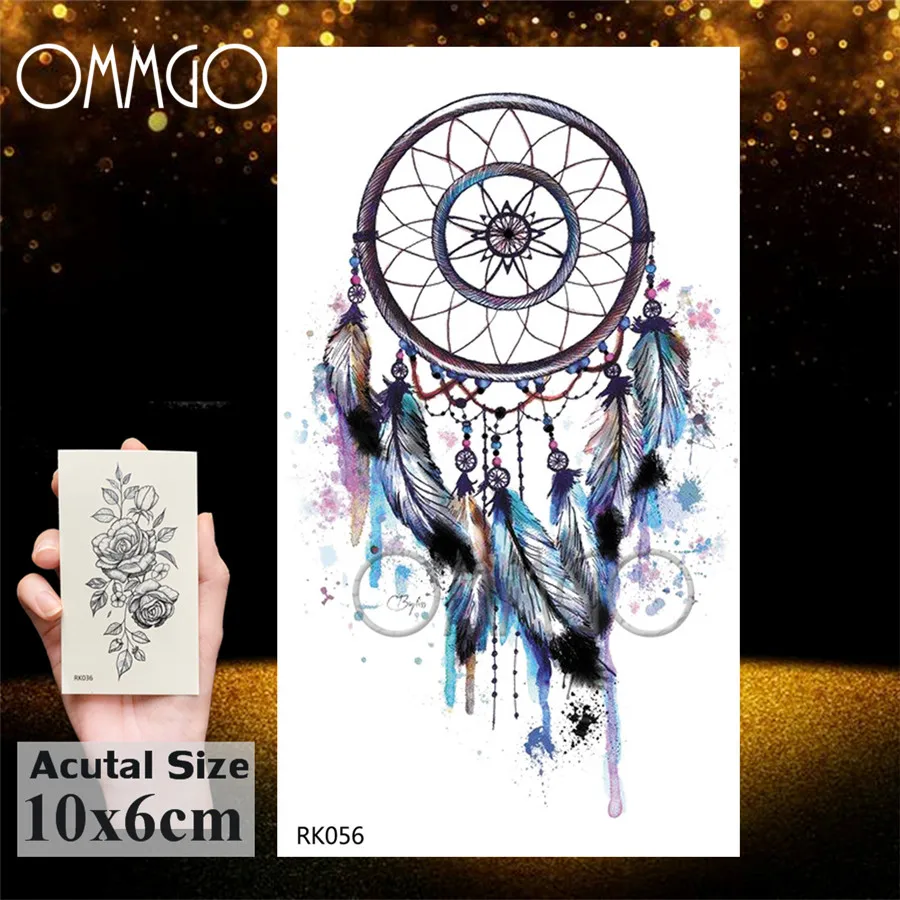 OMMGO Ловец снов акварельные временные татуировки наклейки перо племенные Пользовательские татуировки боди-арт руки фальшивые татуировки Galaxy Сексуальные DIY - Цвет: ORK056