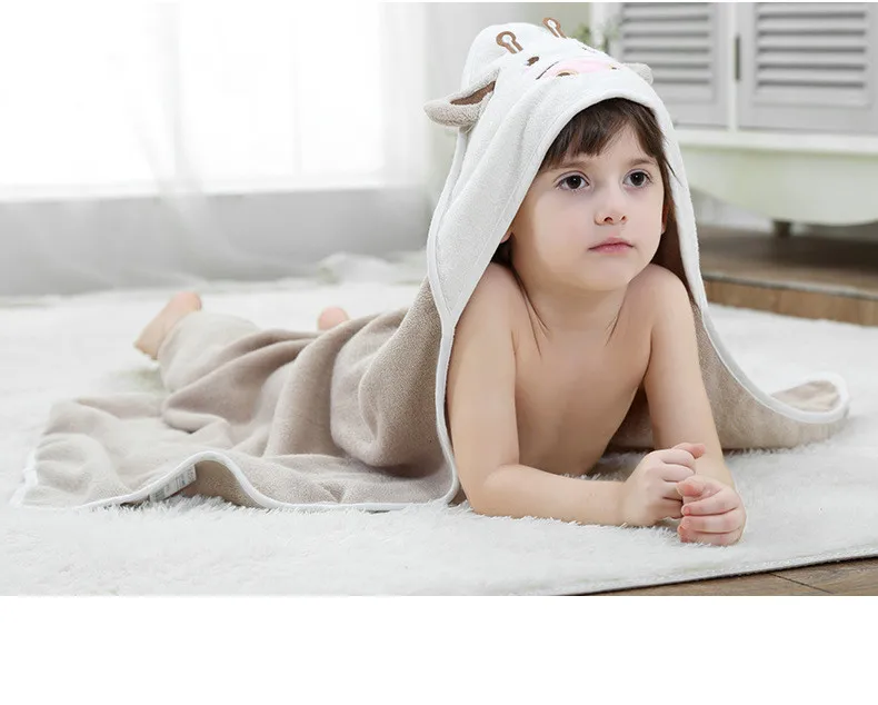 YWHUANSEN, 80*80 см, хлопковое детское банное полотенце с рисунком из мультфильма, Маленькая корова, детское пляжное полотенце с капюшоном, многофункциональный удобный детский пончо