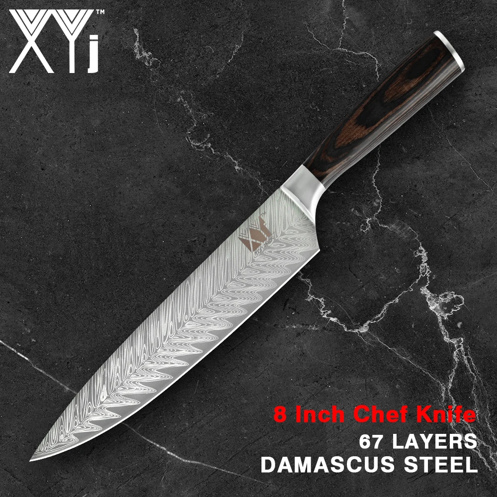 

XYj Stainless Steel Kitchen Knife Chef Kitchen Knife Damascus Pattern Gyutou Non-Stick Blade Color Wood Handle Cooking Tools