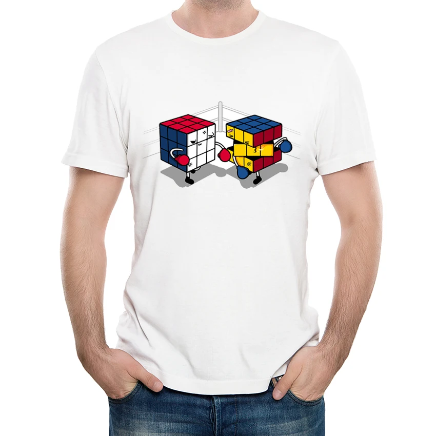 

Funny Cartoon Cube rubiks Fight Printed T-Shirt Men's Novelty Customied T Shirt Summer Hipster Cool Male Tops Tee Homme