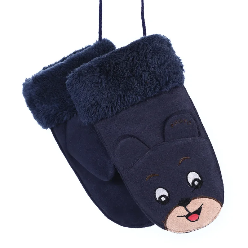 G Dark Blue Модные детские варежки с милым кроликом и медведем из мультфильма для мальчиков и девочек, зимний плюшевый кашемир, толстые теплые замшевые кожаные перчатки 100K - Цвет: G Dark Blue