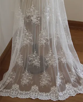 

ivory Lace fabric, Embroidered tulle lace fabric with floral, bridal tulle lace fabric 1yard