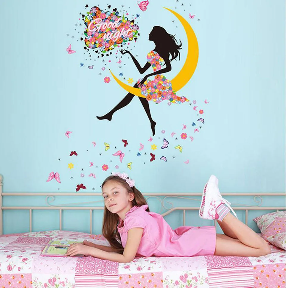 DIY романтическое перо наклейки на стену для детской комнаты девушки комнаты спальни Декор цветок дерево настенные наклейки обои Гостиная