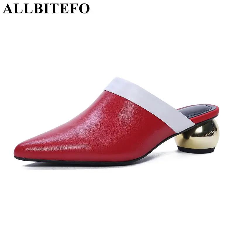

ALLBITEFO new arrive genuine leather mixed colors women party shoes women high heel shoes summer women sandals girls Slipper