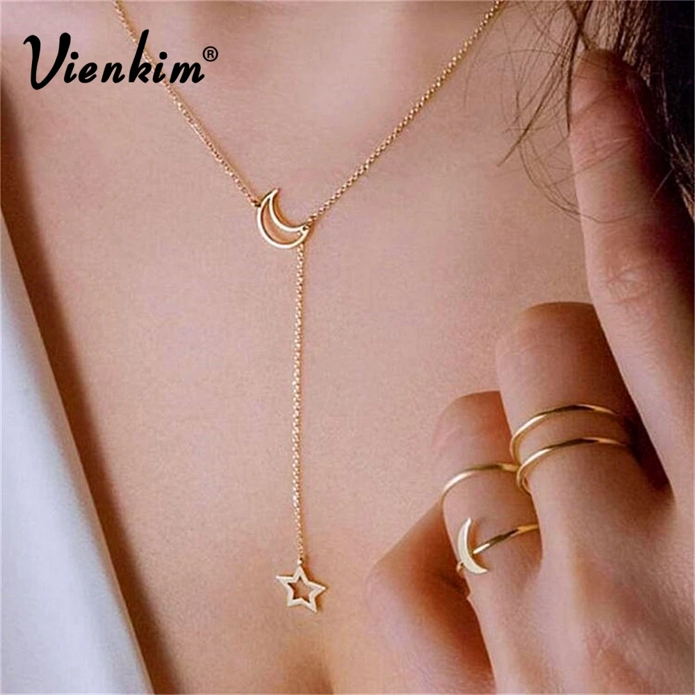 

Vienkim Moon Star Chain Necklace Minimalist Clavicle Fashion Jewelry Long Pendant Simple Necklaces For Women Girl Bijoux 2018 HO