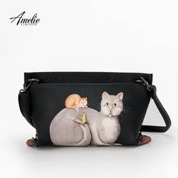 AMELIE GALANTI Women Leather Messenger Bag Fashion Cartoon Print Cat Animal Teenager Purse Ladies Long Straps PU Crossbody Bag AMELIE GALANTI Women Leather Messenger Bag Fashion Cartoon Print Cat Animal Teenager Purse Ladies Long Straps PU Crossbody Bag