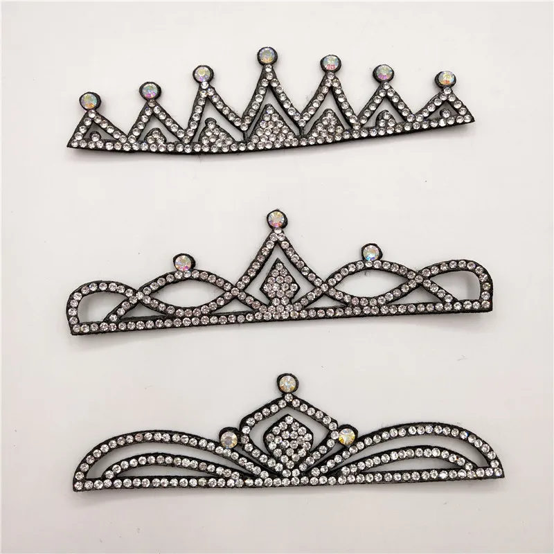 

10pcs/lot black Shiny Diamond Crown Padded appliques for headwear decoration handmade hair accessories